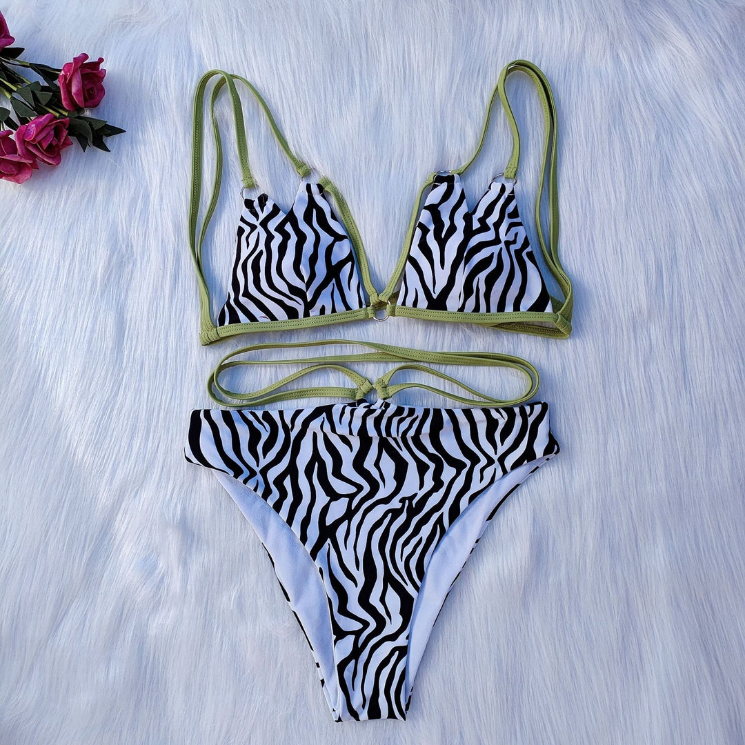 Damen Minimalistisches Triangel-Bikini-Set mit Zebramuster Echo Archiv