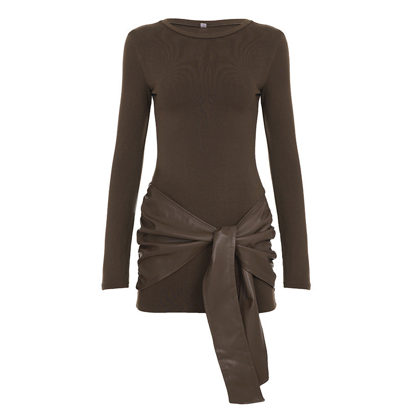 Damen nan tailliertes Longsleeve-Minikleid mit Kunstleder-Wickelbund und Drapé-Detail Echo Archiv