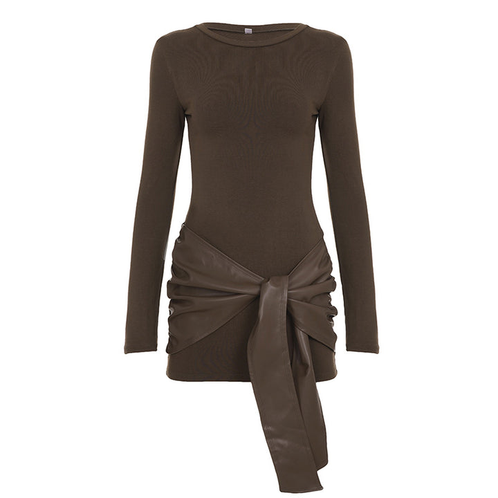 Damen nan tailliertes Longsleeve-Minikleid mit Kunstleder-Wickelbund und Drapé-Detail Echo Archiv
