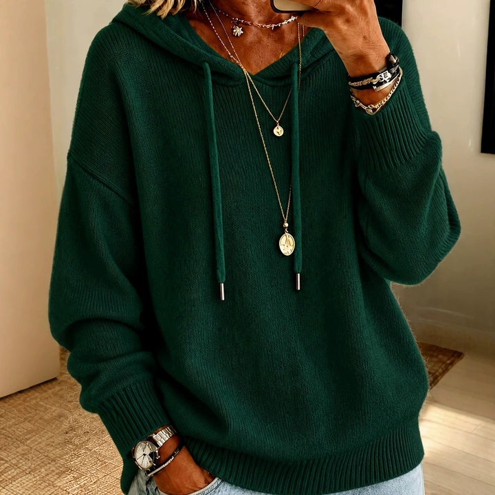 Damen Oversize Kapuzenpullover aus feinem Strick mit Kordelzug und gerippten Bündchen – Auréline