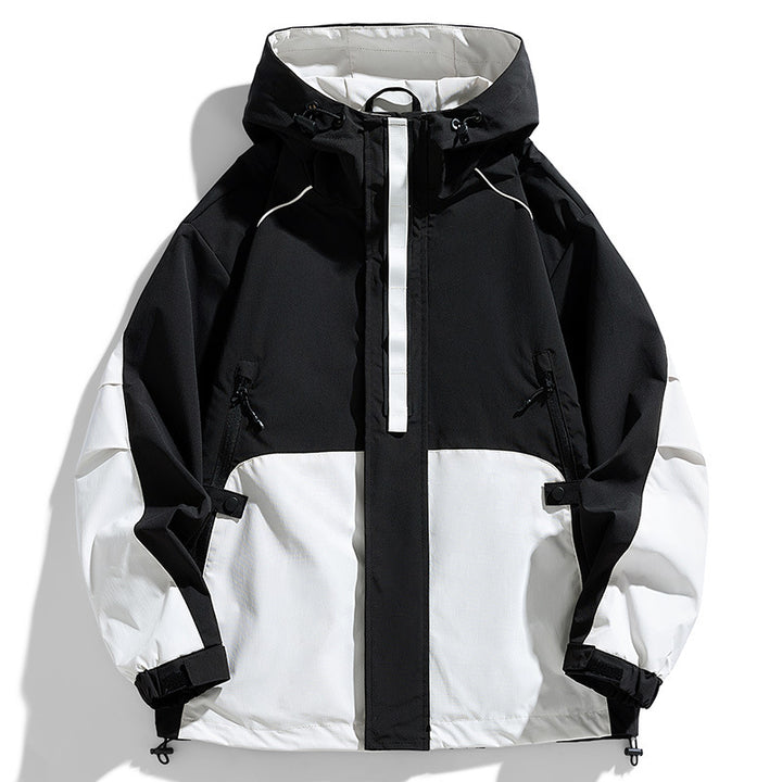 Unisex Leichte zweifarbige Wind- und Regenjacke mit Kapuze, Kordelzug und Reißverschlusstaschen Echoarchiv