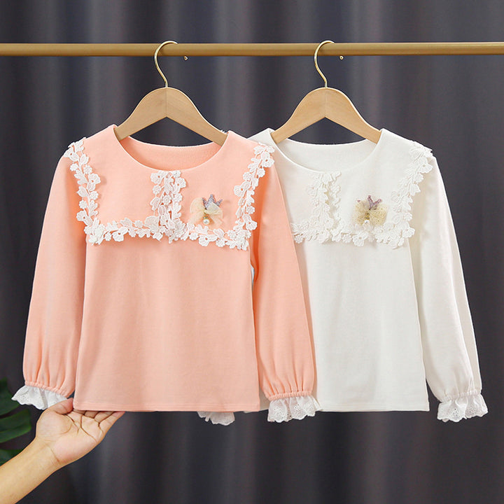 Mädchen modisches Sweatshirt mit floralem Spitzeneinsatz Echo Archiv