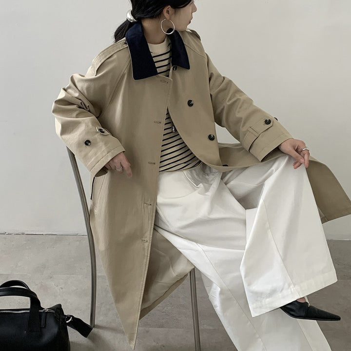 Damen Langer Wasserabweisender Trenchcoat mit Rückencape und Stehkragen Echoarchiv