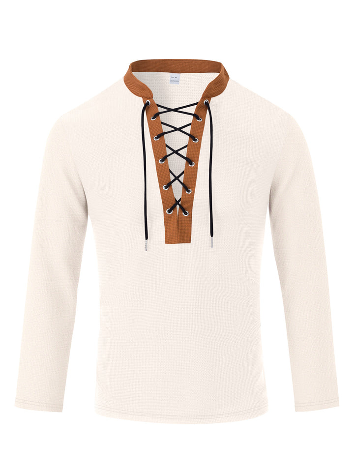Herren Langarm-T-Shirt mit innovativer Schnürung und Melange-Optik Echoarchiv