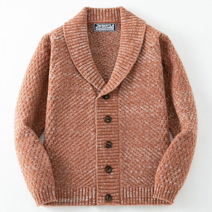 Herren Strickjacke mit modernem Zopfmuster und Knopfdetails Echoarchiv