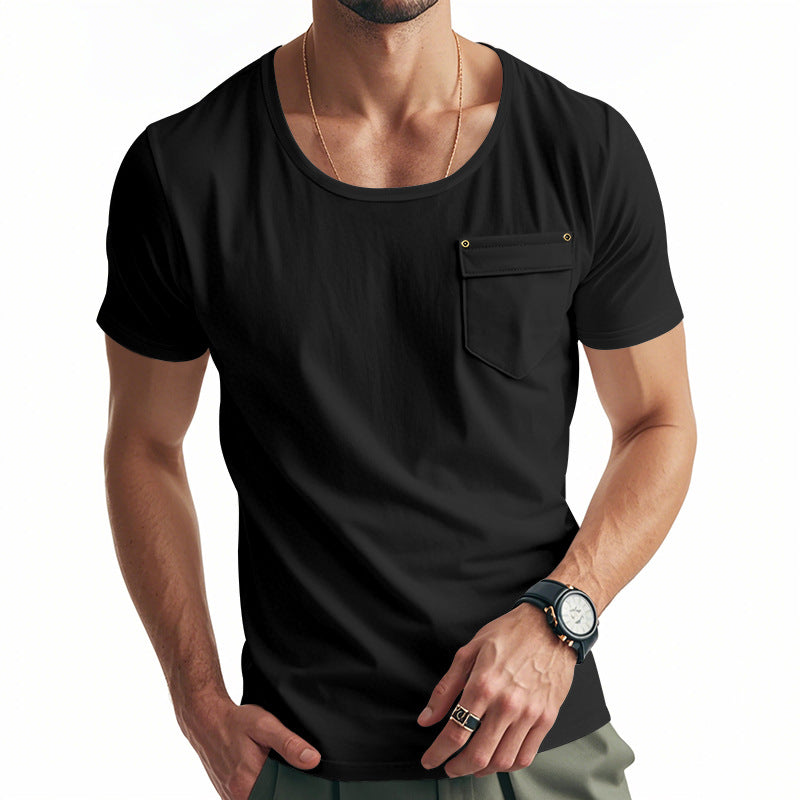 Herren Basic V-Ausschnitt T-Shirt mit Brusttasche Echoarchiv