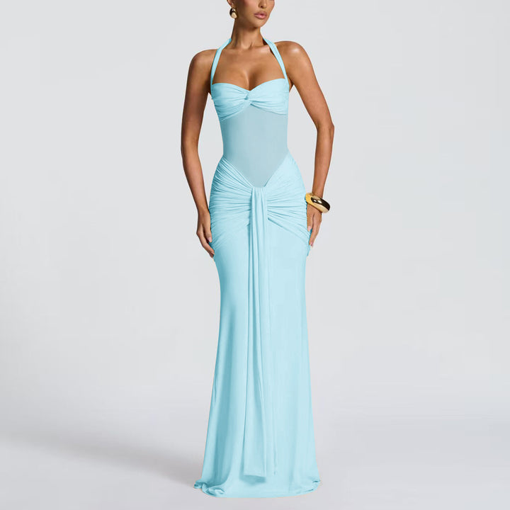 Damen Elegantes Maxikleid mit Tiefem Rückenausschnitt und Raffinierten Falten Echo Archiv