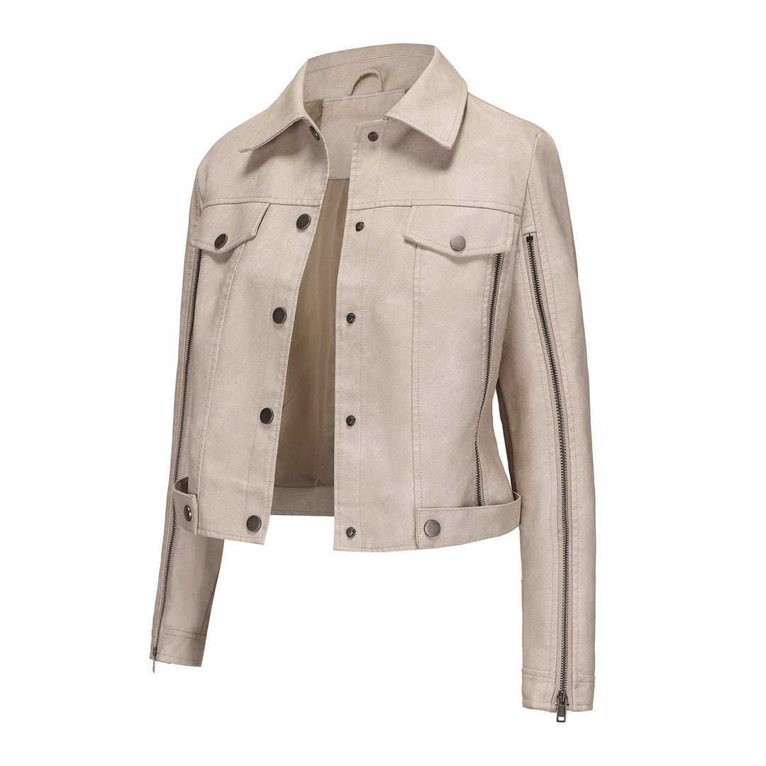 Damen nan kurze Cropped-Truckerjacke aus Wildlederoptik mit seitlichen Reißverschlüssen und aufgesetzten Brusttaschen Echo Archiv
