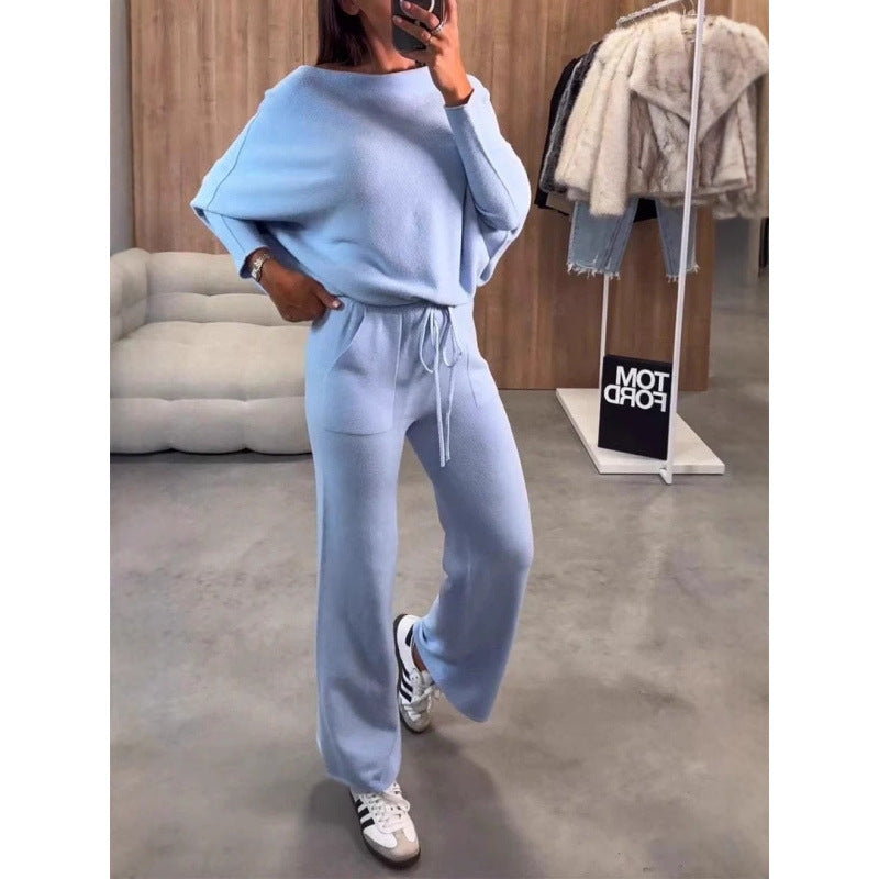 Damen Strick-Loungewear-Set mit Oversize-Schulter, weitem Bein und Kordelzug Echo Archiv