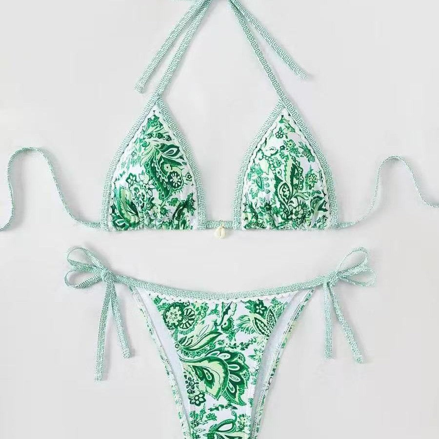 Damen Triangel-Bikini mit floralem Muster und verstellbaren Bindebändern Echo Archiv