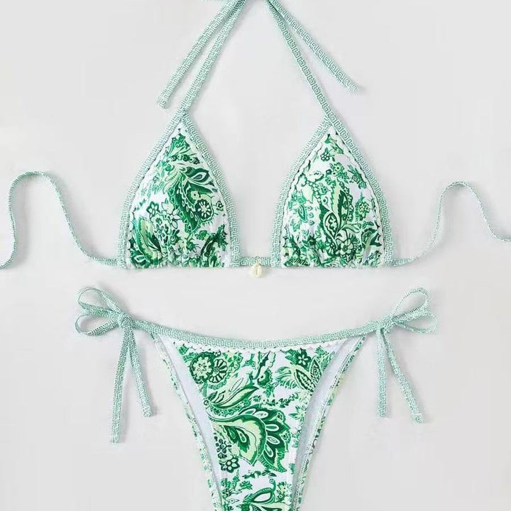 Damen Triangel-Bikini mit floralem Muster und verstellbaren Bindebändern Echo Archiv