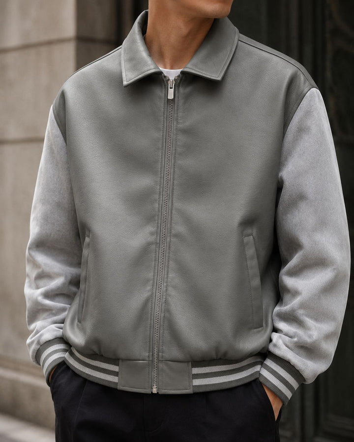 Herren Modische Bomberjacke aus Kunstleder – Brevano