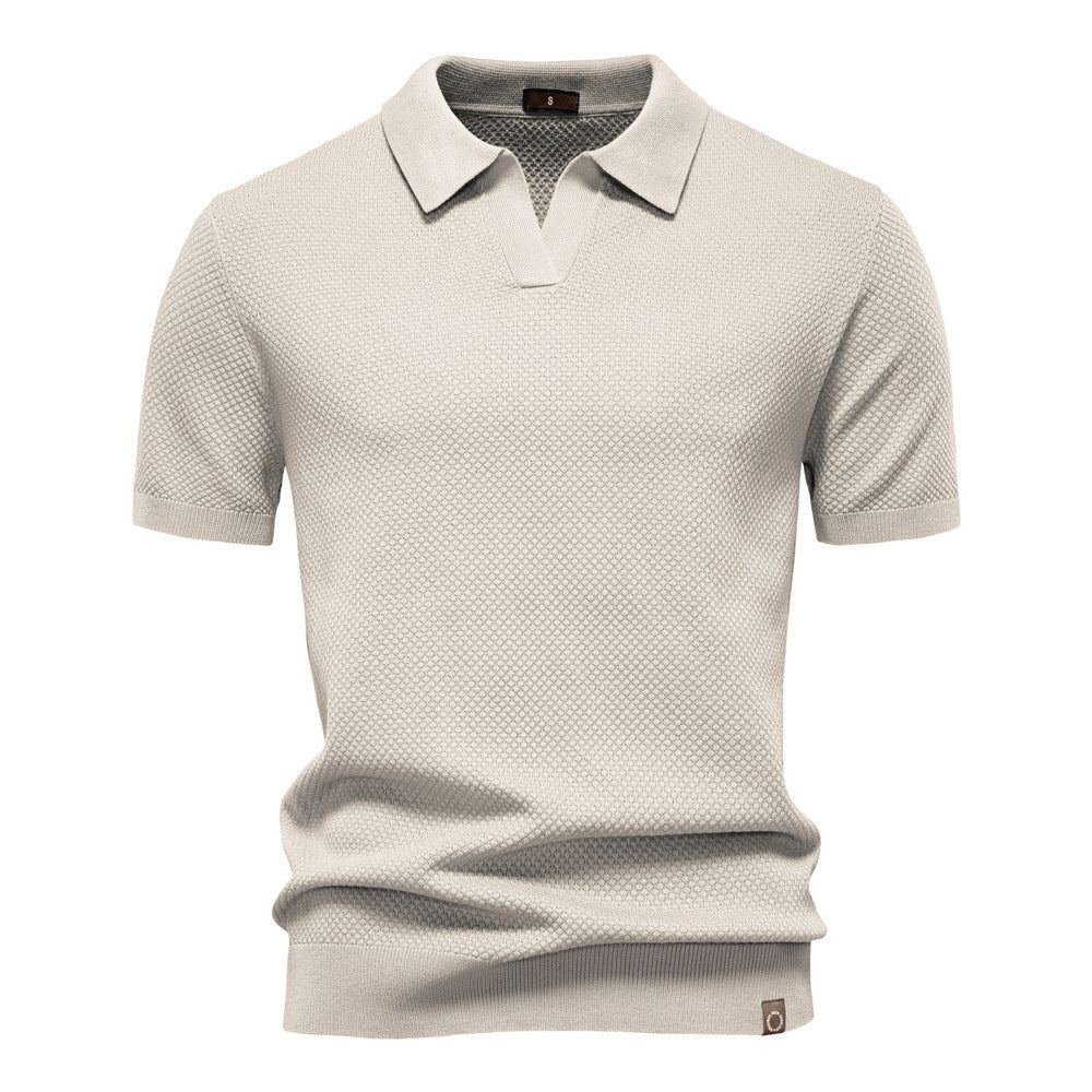 Herren nan strukturiertes Feinstrickpoloshirt mit offenem Reverskragen Echo Archiv