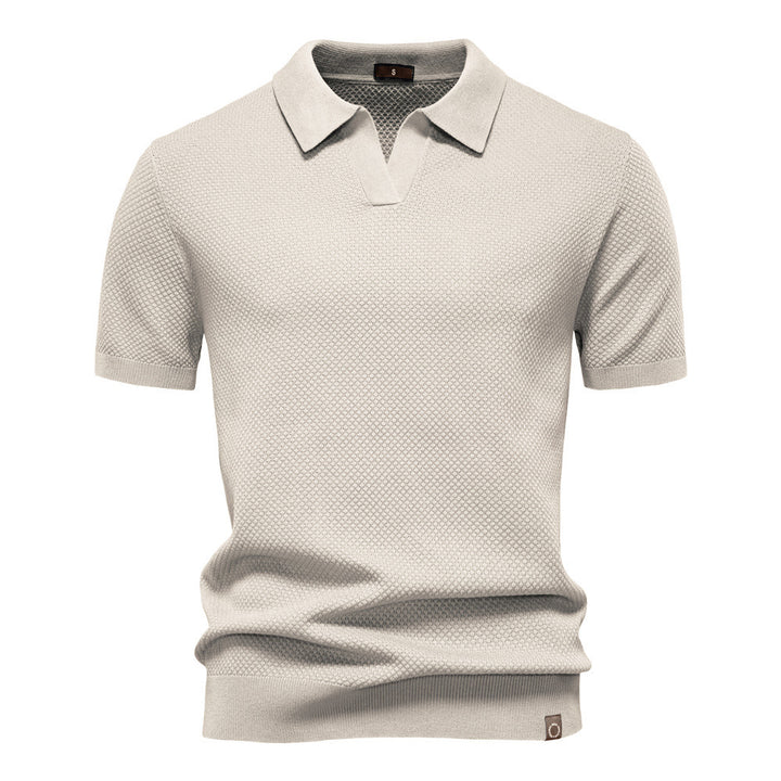 Herren nan strukturiertes Feinstrickpoloshirt mit offenem Reverskragen Echo Archiv