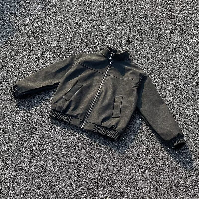 Unisex Kurz geschnittene Oversize-Bomberjacke mit Stehkragen und elastischem Saum Echoarchiv