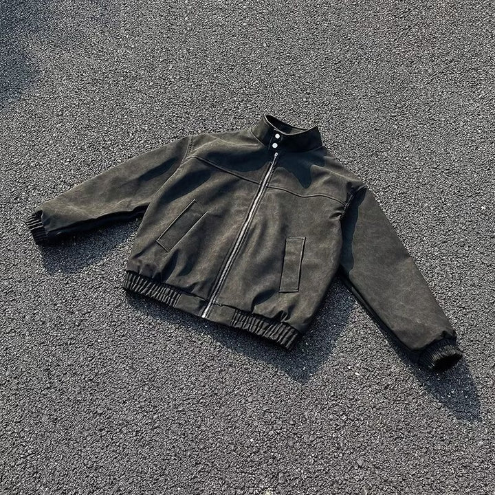Unisex Kurz geschnittene Oversize-Bomberjacke mit Stehkragen und elastischem Saum Echoarchiv