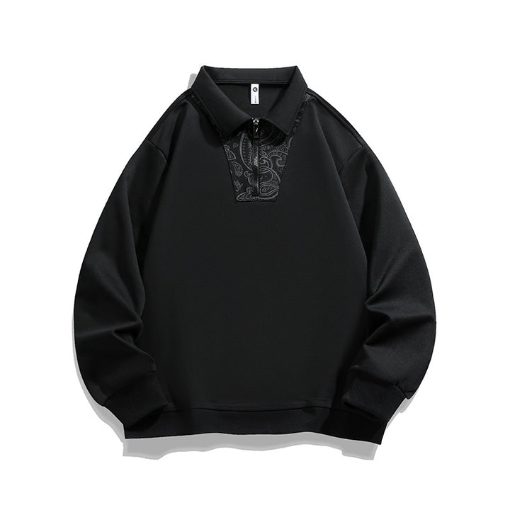 Herren Lockeres Sweatshirt mit Polokragen, halbem Reißverschluss und Paisley-Besatz Echo Archiv