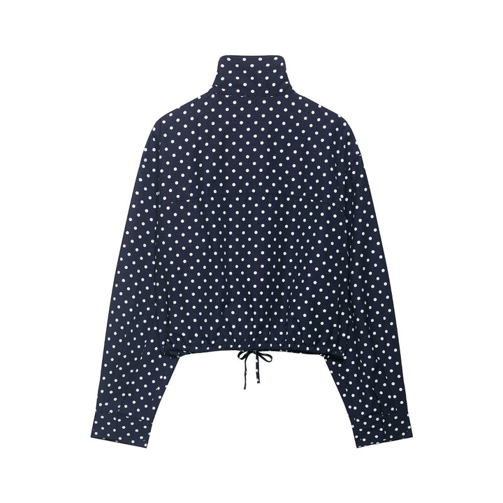 Damen Gepunktete Cropped-Blusenjacke mit Stehkragen, Tunnelzug und Eingrifftaschen Echoarchiv