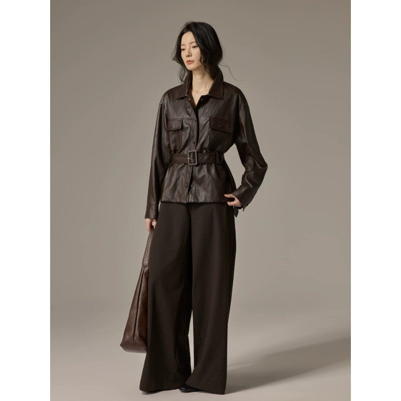 Damen Hemdjacke aus Lederoptik mit tailliertem Gürtel Echoarchiv