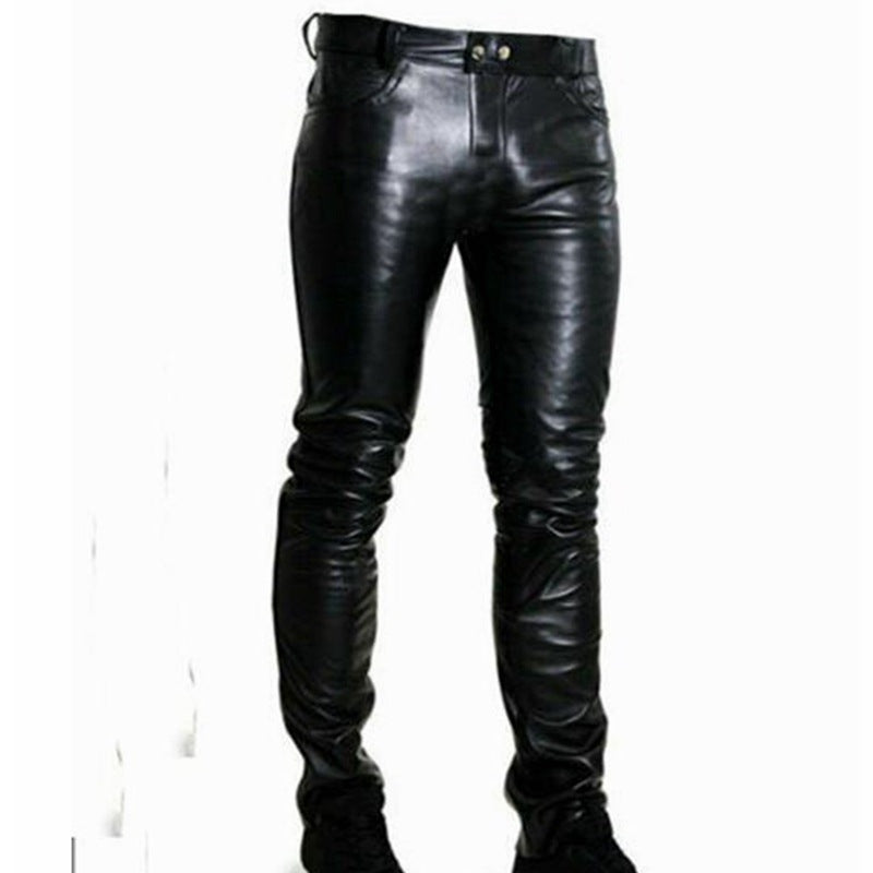 Herren Eng anliegende Hose in Lederoptik mit schmaler Silhouette und Druckknopfbund Echo Archiv