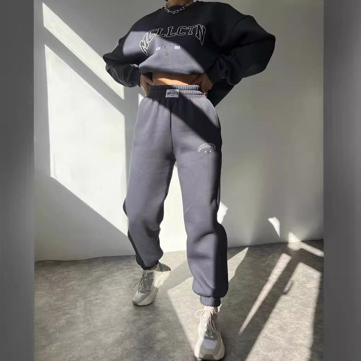 Damen Oversized College-Sweatshirt und High-Waist-Jogger-Set aus French-Terry Echoarchiv