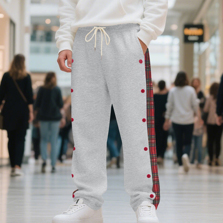 Herren sportliche Jogginghose mit seitlichen Druckknöpfen und Karo-Design Echoarchiv