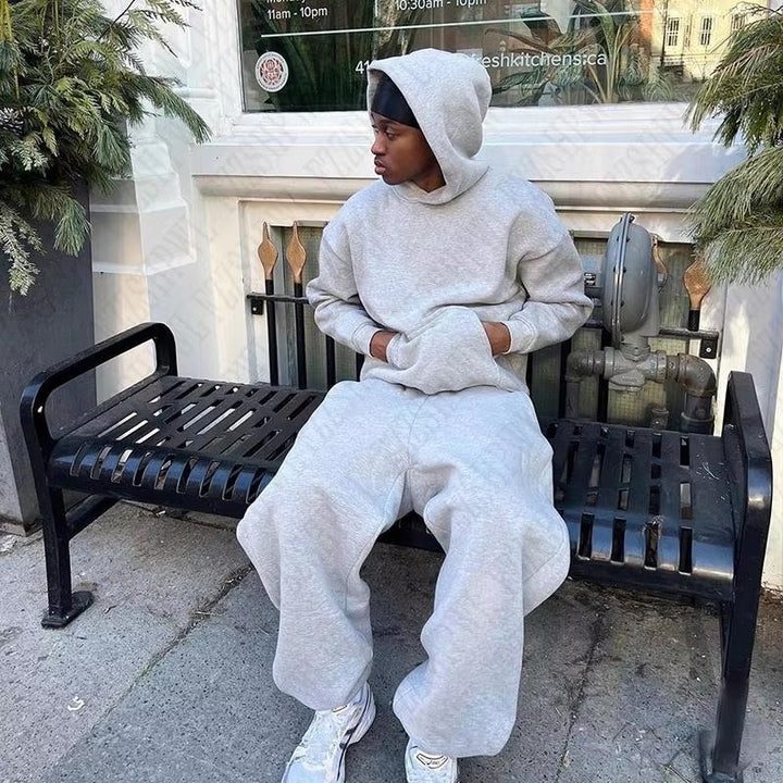 Herren nan urbaner Boxy-Hoodie mit verkürztem Rumpf, überschnittener Schulter und weichem Fleece-Innenfutter Echo Archiv