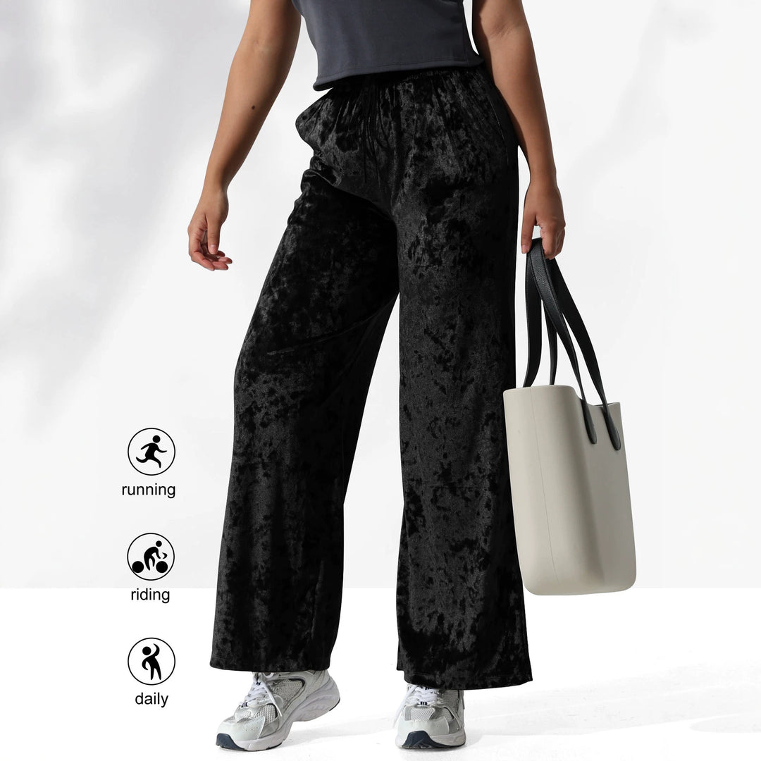 Damen Velours-Hose mit weitem Bein, Tunnelzug und Eingrifftaschen echoarchiv-