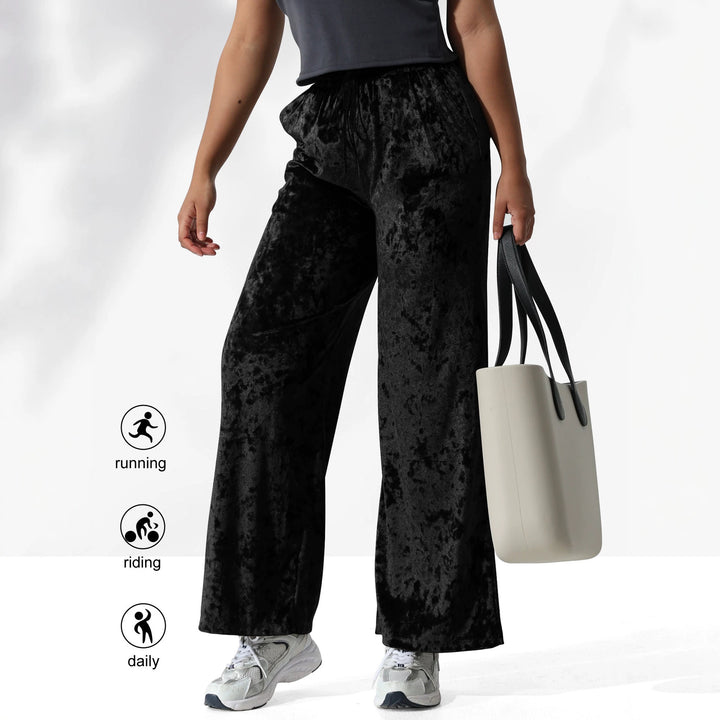 Damen Velours-Hose mit weitem Bein, Tunnelzug und Eingrifftaschen echoarchiv-