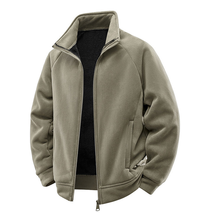 Herren Double-Fleece-Übergangsjacke mit Teddy‑Innenfutter, Stehkragen & verdeckten Eingrifftaschen Echoarchiv
