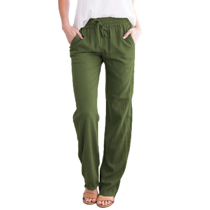Damen Leichte Leinenoptik Palazzo-Hose mit Gummibund, Tunnelzug und Eingrifftaschen Echoarchiv