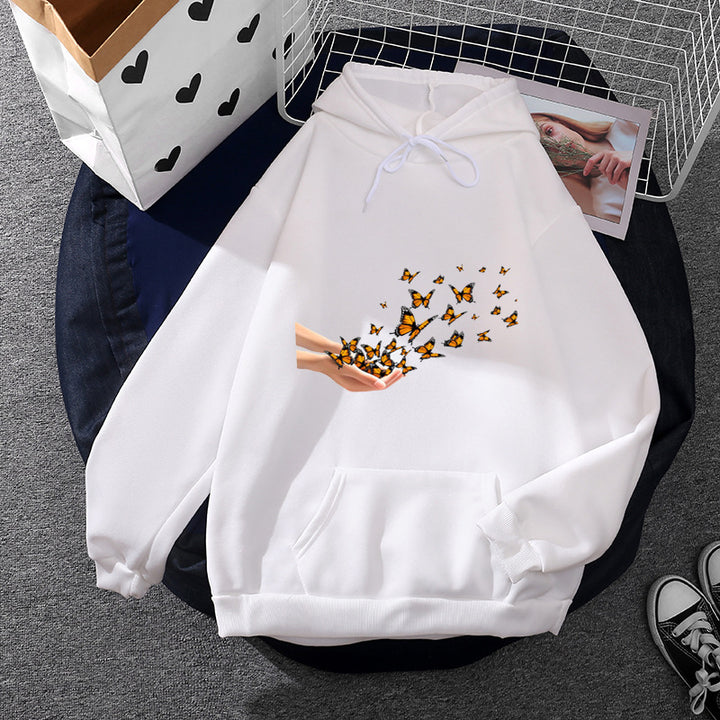 Damen lässiger Kapuzenpullover mit künstlerischem Mond‑und‑Pilzmotiv, weichem Fleecefutter und Kängurutasche – Auréline