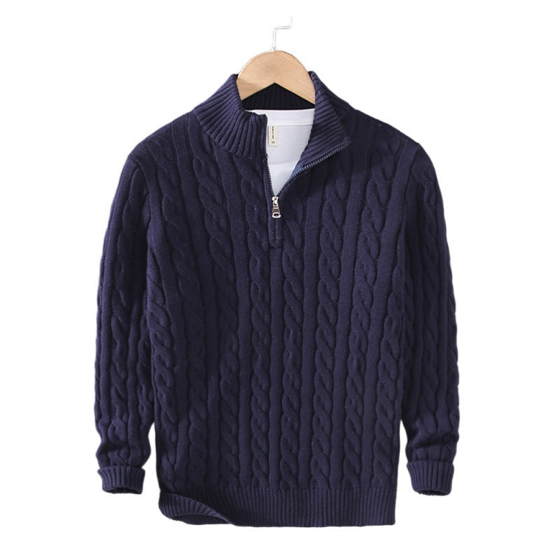 Herren Zopfmuster-Halbzip-Pullover aus weicher Baumwollmischung mit Stehkragen Echoarchiv