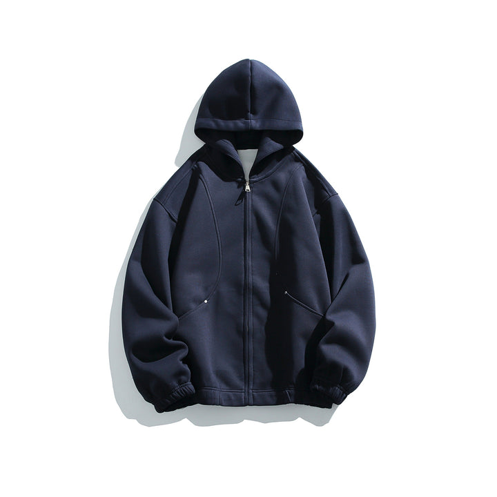 Unisex Kapuzenjacke mit durchgehendem Reißverschluss, strukturierter Neopren‑Optik und Kugelfalten-Details Echoarchiv