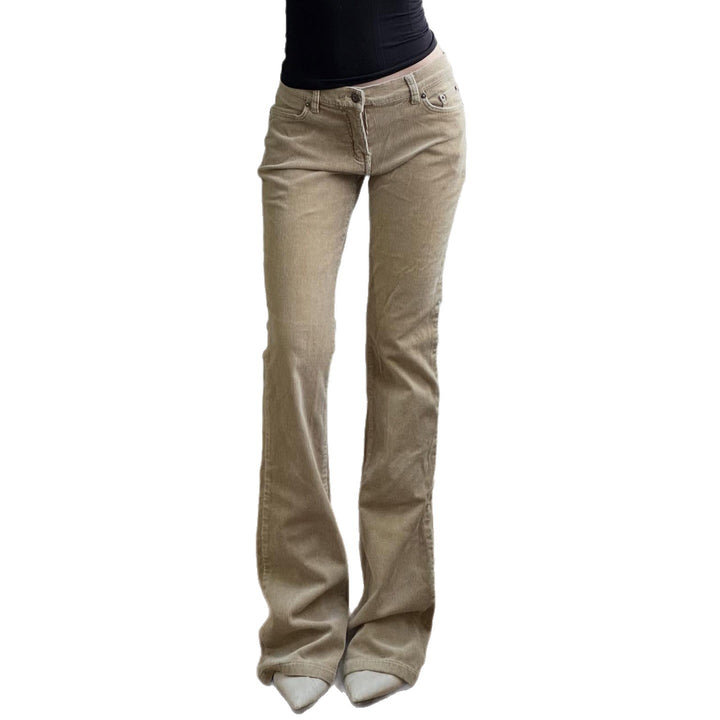 Damen nan Corduroy Schlaghose mit hoher Taille, figurformenden Nähten und weitem Bootcut Echo Archiv