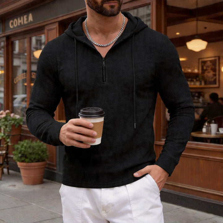 Herren texturierter Halbzip-Kapuzenpullover in Slim Fit – Cavarno