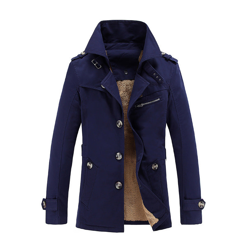 Herren nan legerer Baumwoll-Blazer mit Knopfleiste, aufgesetzten Taschen und gestreiftem Innenfutter Echo Archiv