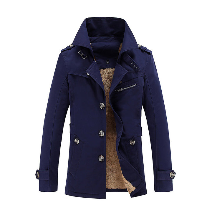 Herren nan legerer Baumwoll-Blazer mit Knopfleiste, aufgesetzten Taschen und gestreiftem Innenfutter Echo Archiv