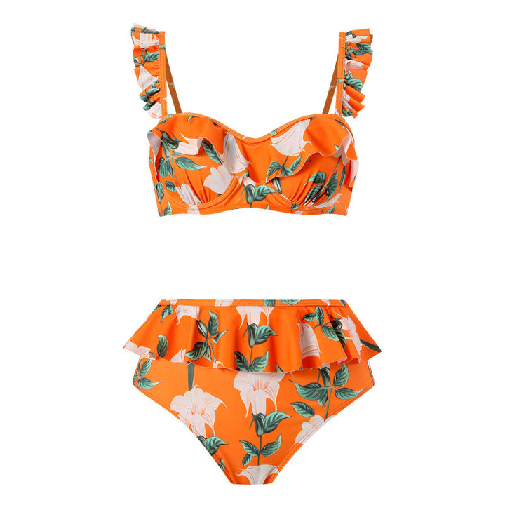 Damen Bikini-Set mit floralem Rüschendesign und elegantem Wickelrock Echo Archiv