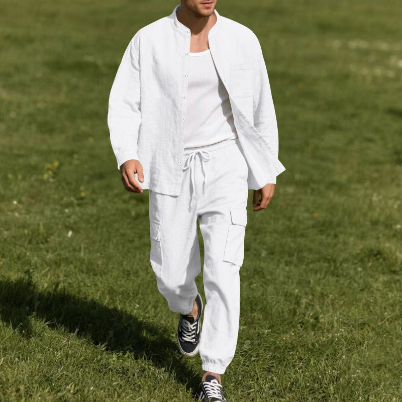 Herren Lässiges Leinenhemd mit praktischen Taschen und bequemer Hose Echoarchiv