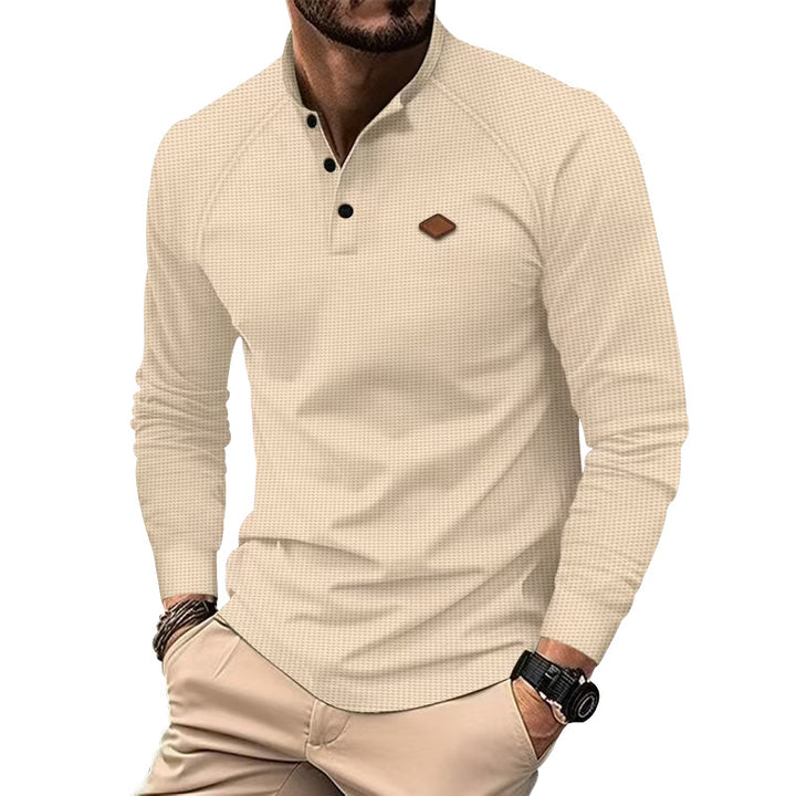 Herren Langarm-Henley-Shirt aus weichem Baumwollmix mit dekorativen Knöpfen Echoarchiv