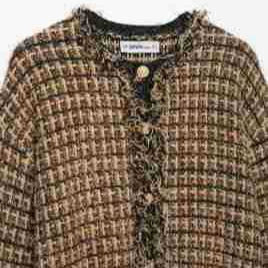 Damen Bouclé-Tweed-Croppedjacke mit Fransenbesatz und Rundhalsausschnitt Echoarchiv
