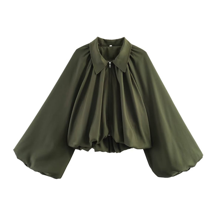 Damen Cropped-Blusenjacke mit voluminösen Ballonärmeln und Reverskragen Echoarchiv