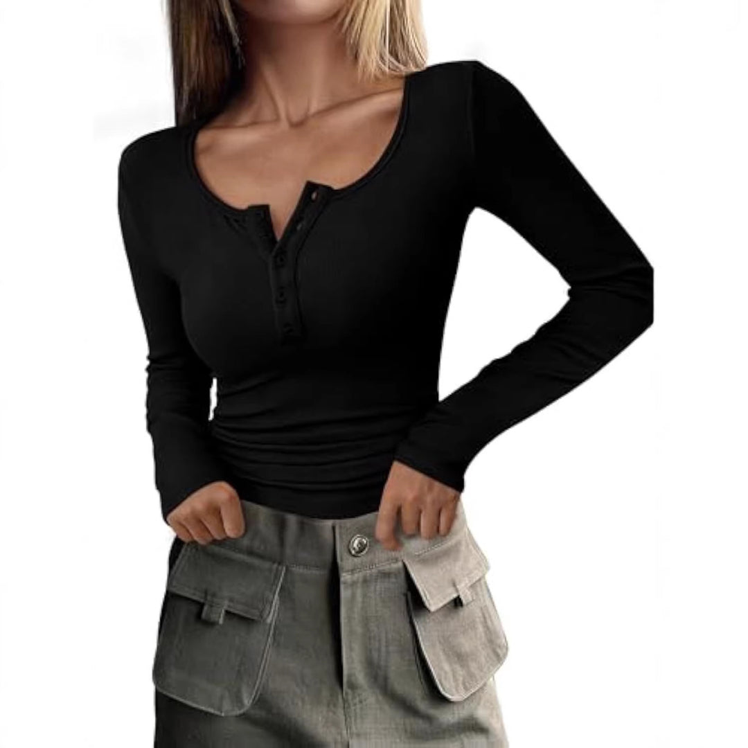 Damen Langarmshirt mit Knopfdetails Echo Archiv