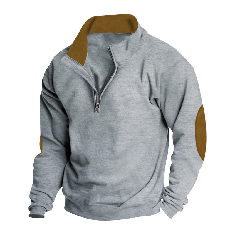 Herren Sweatshirt mit modernem Stehkragen und Lederbesätzen Echoarchiv