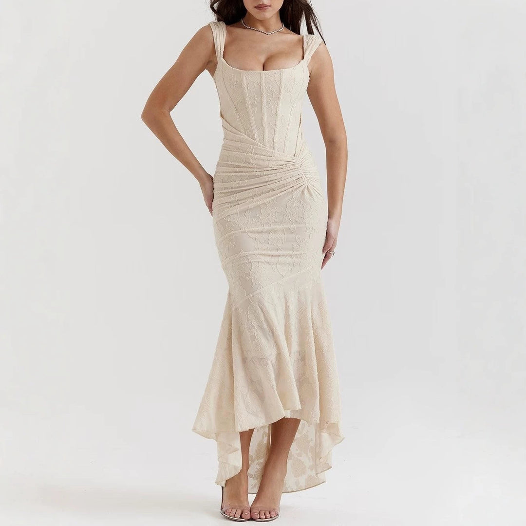 Damen nan eng anliegendes Korsett-Abendkleid mit integrierten Stäbchen, geraffter Wickelpassform und floraler Jacquardstruktur Echo Archiv