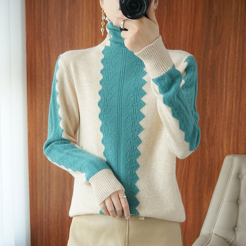 Damen Premium-Rollkragenpullover aus Feinstrick mit zentrierter Ajour‑Zopfstruktur Echoarchiv