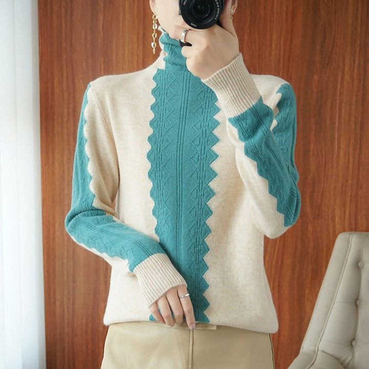 Damen Premium-Rollkragenpullover aus Feinstrick mit zentrierter Ajour‑Zopfstruktur Echoarchiv