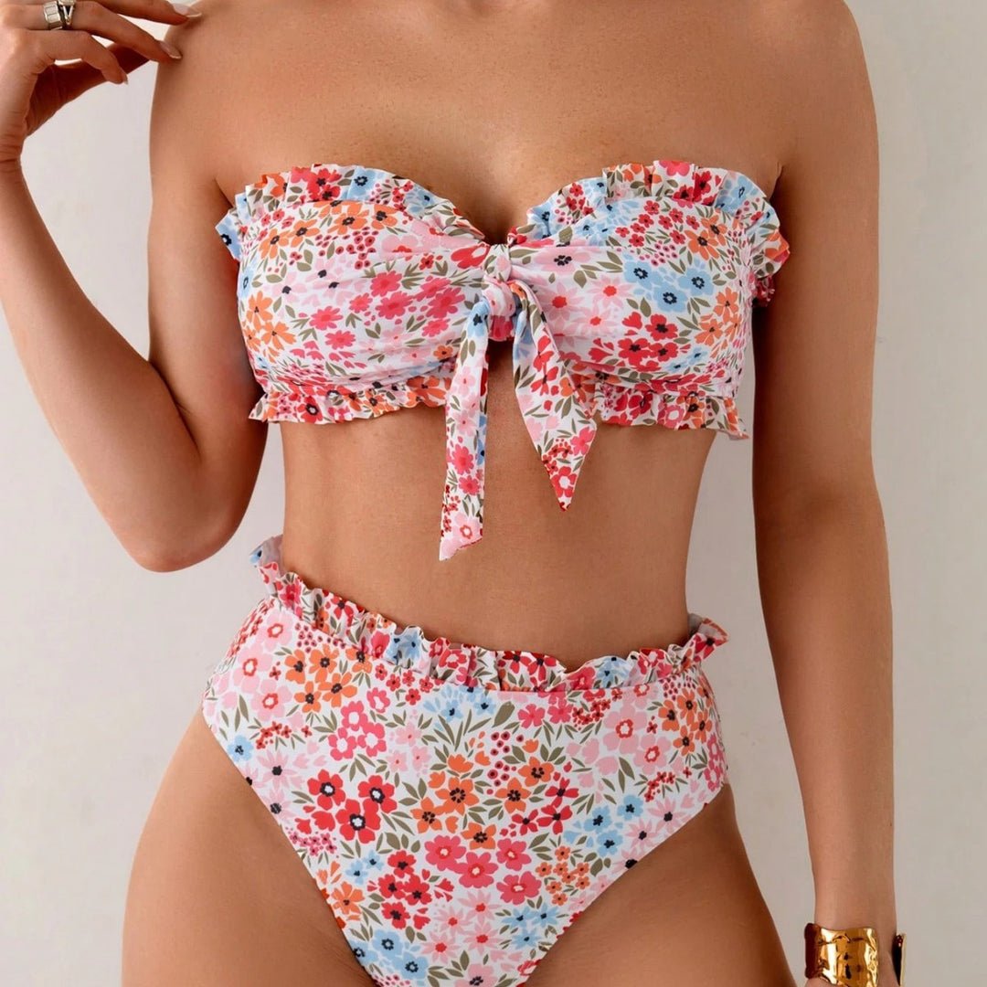 Damen Bikini-Set mit romantischen Rüschendetails und hohem Taillenbund Echo Archiv