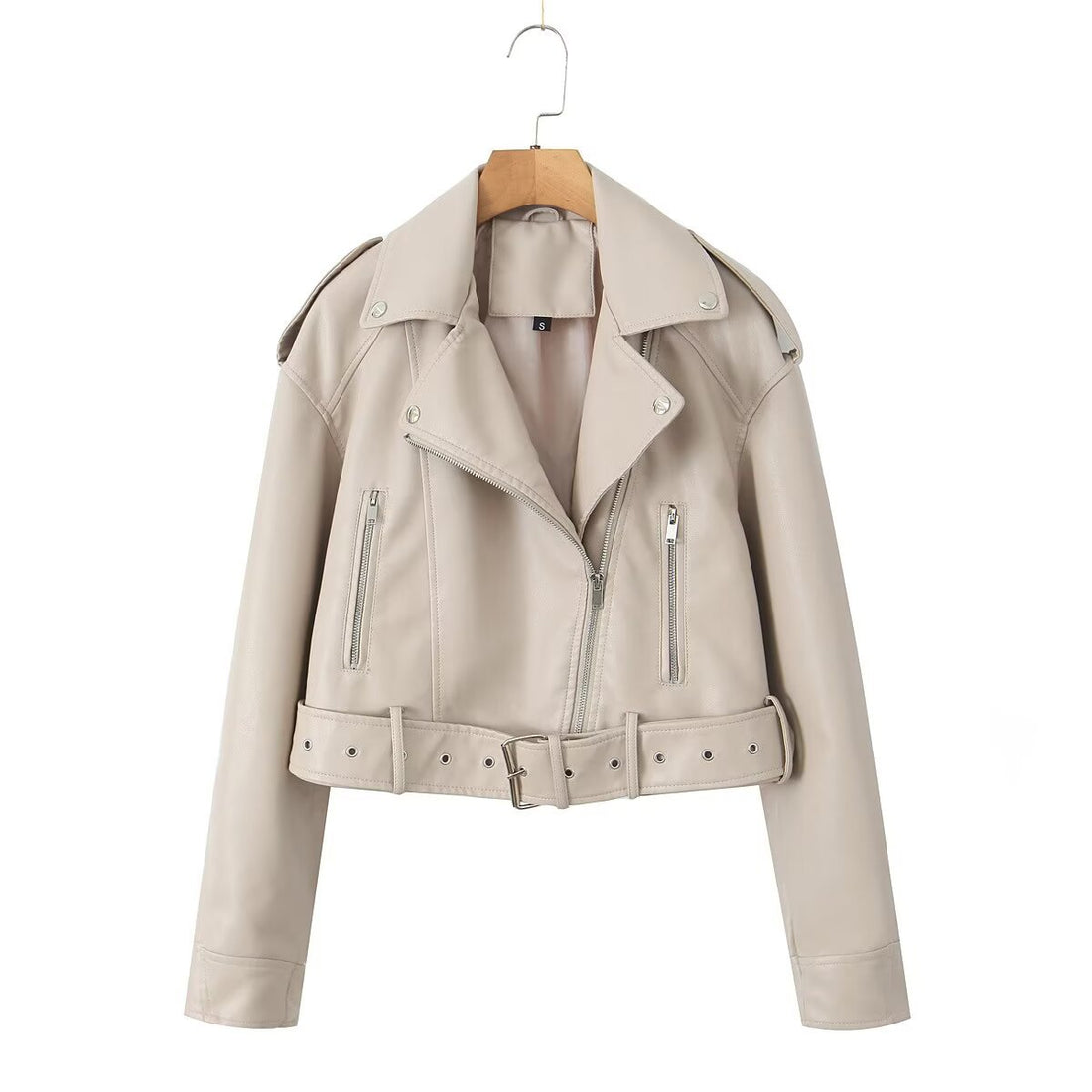 Damen taillierte Kunstleder-Bikerjacke mit Gürtel Echo Archiv
